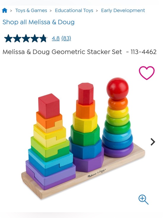 Melissa & Doug Other - Melissa & Doug Rainbow Geometric Stacker - Red Orange Yellow Green Blue Purple